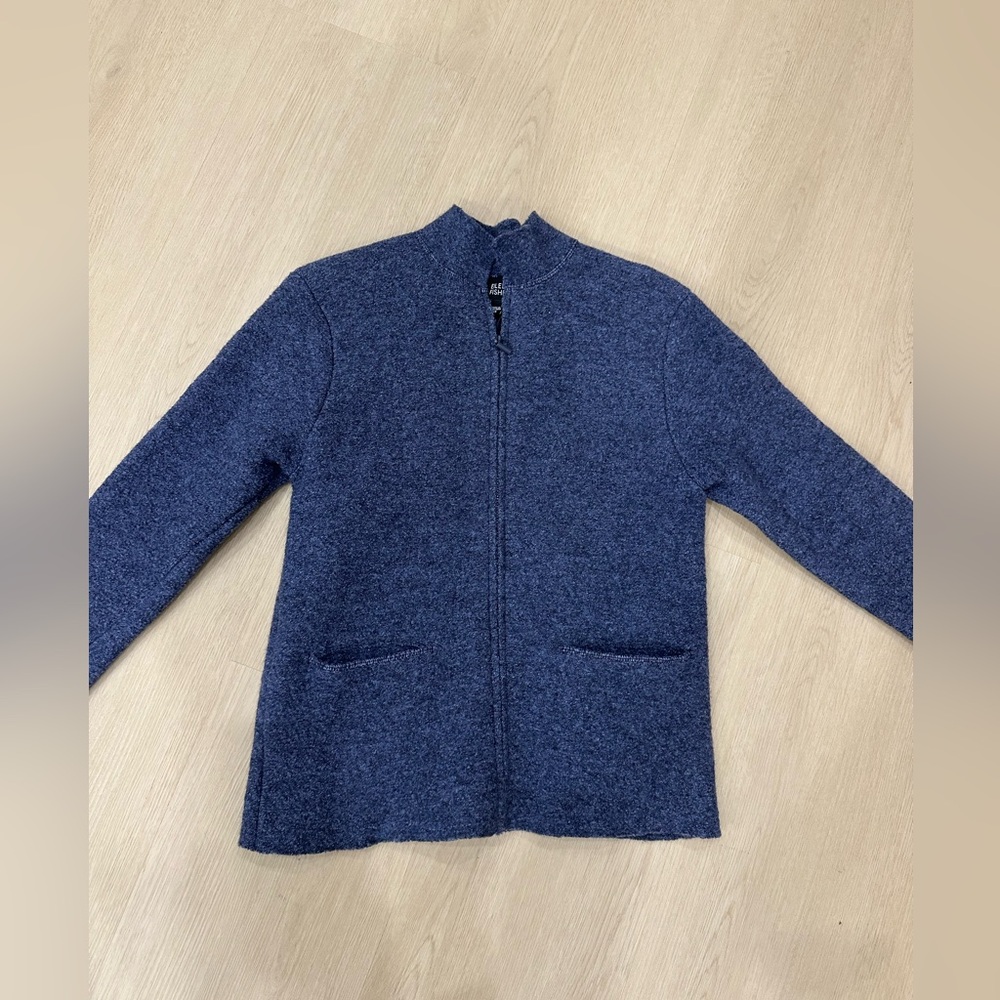 Eileen Fisher Wool Coat Jacket Sweater Heather Blue XS